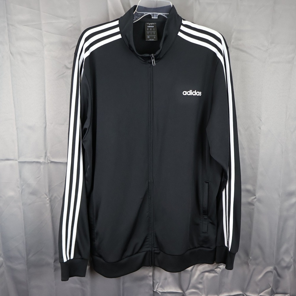 Adidas Mens Essentials 3-Stripe Track Jacket Black White XL Full Zip Sportswear